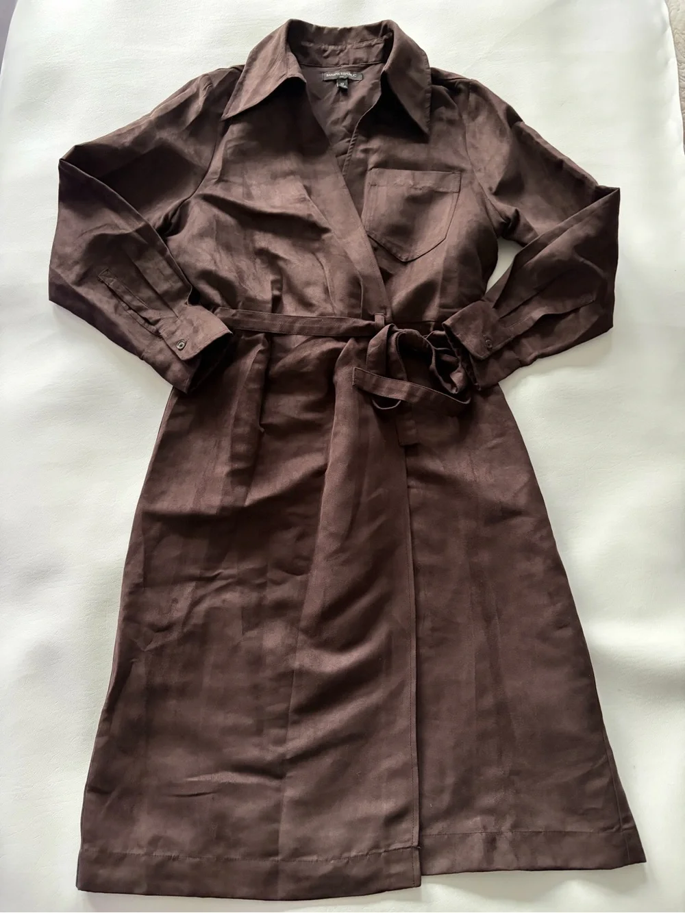 Banana Republic Factory Faux Suede Wrap Dress Sz 12 Modern Clean Classic Office - Picture 2 of 11